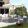 9ft Patio Umbrella with Push Button Tilt and Crank, Outdoor Market Table Umbrella with Fringed Tassles and 8 Ribs, for Garden
