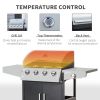 52" Barbecue Grill with Wheels, 4+1 Burner Liquid Propane Gas Grill, Outdoor Cabinet Style BBQ Trolley w/ Side Burner, Warming Rack, Silver