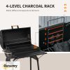 30" Portable Charcoal Barbecue Grill with Wheels Outdoor Barbecue with Adjustable Charcoal Rack, Storage Shelf, for Garden Camping Picnic