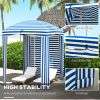 5.8' x 5.8' Blue White Stripe Cabana Umbrella with Single-top Vented Windows Ruffles Carry Bag for Outdoor Use