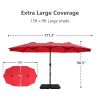 15x9 ft. Large Double Sided Rectangular Patio Market Umbrella with Crank Lift - Heavy Duty Steel Sun Shade for Pool, Deck, Backyard in Red
