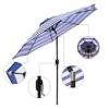 9FTBlue and White Stripe Outdoor Patio Umbrella with Push Button Tilt and Crank Handle, Market Umbrella with 8 Sturdy Umbrella Ribs, Waterproof for Ga