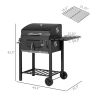 Charcoal BBQ Grill and Smoker Combo Outdoor Portable Trolley Camping Picnic Backyard with Side Shelf, Black
