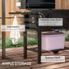 Charcoal BBQ Grill w/ Adjustable Height, Folding Shelves, Thermometer, and Wheels, Black
