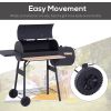 Charcoal BBQ, Portable Grill with Wheels, All-in-One Grill, Side vent, Two Shelves and Metal Grating, Lit-Mounted Thermometer, Wooden Handle, for Outd