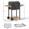 Charcoal BBQ Grill with 245 sq.in. Cooking Area, Outdoor Barbecue Grill with Adjustable Charcoal Pan, 3 Shelves, Thermometer, Wheels for Patio Backyar