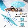 10 ft Patio Umbrella for Table, Outdoor Sun Umbrella with 32 LED Solar Lights, Lake Blue
