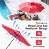 10 ft Patio Umbrella for Table, Outdoor Sun Umbrella with 32 LED Solar Lights, Red