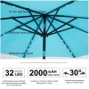 10ft Solar Patio Umbrella with 32 LED Lights, Tilt & Crank, UV Resistant, Blue