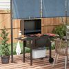 Charcoal BBQ Grill w/ Adjustable Height, Folding Shelves, Thermometer, and Wheels, Black