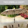Double-sided Patio Umbrella 9.5' Outdoor Market Umbrella with Push Button Tilt & Crank, 3 Air Vents & 12 Ribs, for Garden, Deck, Pool, Brown