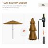 9FT 3 Tiers Tan Outdoor Patio Umbrella with Crank Push Button Tilt for Deck Backyard Lawn Sun Shade