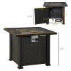 30 Inch Outdoor Propane Gas Fire Pit Table, 50,000 BTU Auto-Ignition Square Wicker-effect Gas Firepit with Ceramic Tabletop, Lid, Lava Rocks & Rain Co