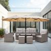 15x9 ft Large Double Sided Rectangular Patio Market Umbrella with Crank Lift - Heavy Duty Steel Sun Shade in Tan