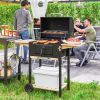 Charcoal BBQ Grill with 245 sq.in. Cooking Area, Outdoor Barbecue Grill with Adjustable Charcoal Pan, 3 Shelves, Thermometer, Wheels for Patio Backyar