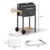 Charcoal BBQ Grill, Outdoor Portable Cooker for Camping or Backyard Picnic, Barbecue Grill with Side Table, Bottom Storage Shelf, Wheels and Handle, B