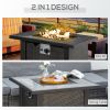 30 Inch Outdoor Propane Gas Fire Pit Table, 50,000 BTU Auto-Ignition Square Wicker-effect Gas Firepit with Ceramic Tabletop, Lid, Lava Rocks & Rain Co