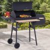 Charcoal BBQ, Portable Grill with Wheels, All-in-One Grill, Side vent, Two Shelves and Metal Grating, Lit-Mounted Thermometer, Wooden Handle, for Outd