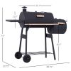 Charcoal BBQ, Portable Grill with Wheels, All-in-One Grill, Side vent, Two Shelves and Metal Grating, Lit-Mounted Thermometer, Wooden Handle, for Outd
