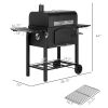 Charcoal BBQ Grill w/ Adjustable Height, Folding Shelves, Thermometer, and Wheels, Black
