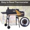 Charcoal BBQ, Portable Grill with Wheels, All-in-One Grill, Side vent, Two Shelves and Metal Grating, Lit-Mounted Thermometer, Wooden Handle, for Outd