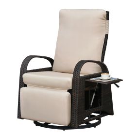 Adjustable Outdoor 360Â° Swivel Rattan Recliner Chair with Cushion for Patio, Porch, Yard and Garden (Color: Khaki)