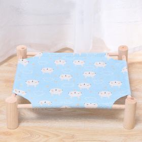 Cat & Dog Hammock Bed “ Wooden Elevated Pet Cot with Breathable Mesh “ Raised Cat Bed for Small Pets (Color: Blue Rabbit)