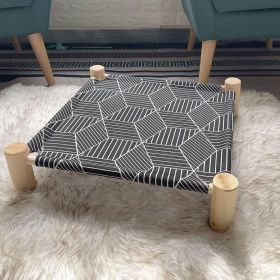 Cat & Dog Hammock Bed “ Wooden Elevated Pet Cot with Breathable Mesh “ Raised Cat Bed for Small Pets (Color: Black Diamond)