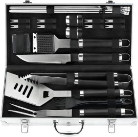 22PCS Heavy Duty BBQ Grill Accessories Set, Non-Slip Grill Tools for Outdoor Grill Set Stainless Steel Grill Utensils Set (Color: Black)