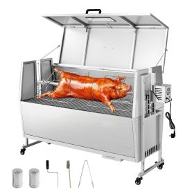 Rotisserie Grill, 38W BBQ Outdoor Pig & Lamb Spit Roaster, Charcoal Spit Roaster with 132 LBS Capacity, Wheels & 4-Level Height (Style: With Hood/132 lbs, size: 52 inch)