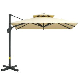 10ft Offset Patio Umbrella, Hanging Cantilever Umbrella, Square Shape, Aluminum Cross Base, Tilt, 360-Degree Rotation, Beige (Color: Beige)