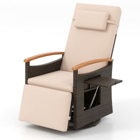 Patio Rattan 360Â° Swivel Recliner Chair with Adjustable Backrest and Footrest (Color: Beige)