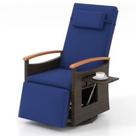 Patio Rattan 360Â° Swivel Recliner Chair with Adjustable Backrest and Footrest (Color: Navy)