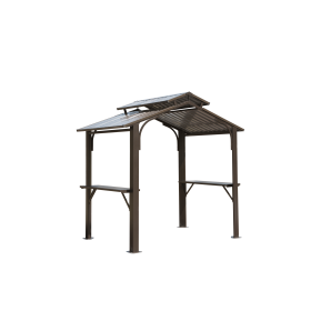 8Ã—5FT Hardtop Grill Gazebo, Outdoor BBQ Gazebo w/Galvanized Steel Double Roof (Color: as Pic)