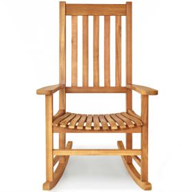 Indoor Outdoor Wooden High Back Rocking Chair (Color: natural)