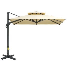 10ft Offset Patio Umbrella, Hanging Cantilever Umbrella, Square Shape, Aluminum Cross Base, Tilt, 360-Degree Rotation, Beige (Color: as Pic)