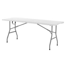 Folding Table, 6 Ft Heavy Duty Portable Fold-in-Half Utility Table, Indoor Outdoor Plastic Rectangle Table with Built in Handle, for Party, Dining (Color: White, size: 6 ft)
