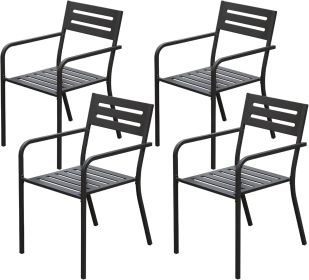 4-Pieces Patio Dining Chairs, Outdoor Heavy Duty Metal Chairs Set of 4, Stackable Garden Chairs with Ergonomic Armrest (Color: as Pic)