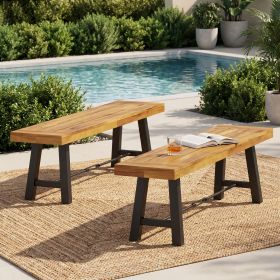 Catriona Acacia Wood Outdoor Bench (Set of 2) (Color: as Pic)
