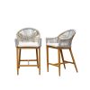 Bar Stools Set of 2 with Arm and Backrest, Outdoor Counter Height Bar Chairs with Cushion