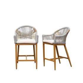 Bar Stools Set of 2 with Arm and Backrest, Outdoor Counter Height Bar Chairs with Cushion (Color: as Pic)