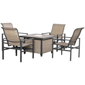 5 Piece Garden Patio Dining Set, Steel, Outdoor Conversation Set, Square Dinner Table with Built-in Ice Bucket Insert, 4 Rocking Chairs for Garden (Color: as Pic)
