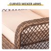 Modern Porch Wicker Rocking Chair for Outdoor Patio,All Weather Rattan Rocker,Brown Rattan, Beige Cushion
