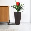 Set of 2 Faux Rattan Tall Planters Outdoor Indoor Large Planters with Water Level Monitor Inner Bucket, Automatic Watering