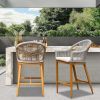 Bar Stools Set of 2 with Arm and Backrest, Outdoor Counter Height Bar Chairs with Cushion