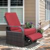 Outdoor Patio Rattan Wicker Swivel Recliner Chair;  Adjustable Reclining Chair 360Â° Rotating with Water Resistant Cushions