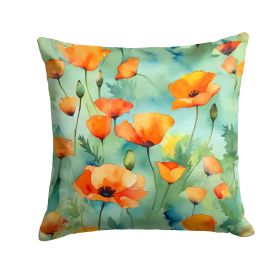California California Poppies in Watercolor Throw Pillow Machine Washable, Indoor Outdoor Decorative Pillow for Couch, Bed or Patio, 18Hx18W (default: Default)