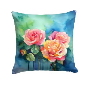New York Roses in Watercolor Throw Pillow Machine Washable, Indoor Outdoor Decorative Pillow for Couch, Bed or Patio, 14Hx14W (default: Default)