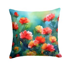 Ohio Scarlet Carnations in Watercolor Throw Pillow Machine Washable, Indoor Outdoor Decorative Pillow for Couch, Bed or Patio, 18Hx18W (default: Default)
