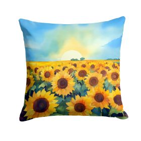 Kansas Sunflowers in Watercolor Throw Pillow Machine Washable, Indoor Outdoor Decorative Pillow for Couch, Bed or Patio, 14Hx14W (default: Default)